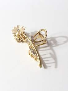 Garra de pelo con diseño de diamante de imitación con diseño de flor - Dorado - Ver 3