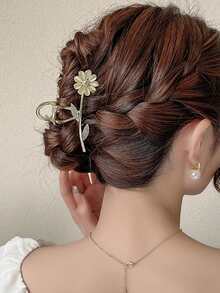 Garra de pelo con diseño de diamante de imitación con diseño de flor - Dorado - Ver 4