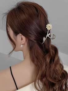 Garra de pelo con diseño de diamante de imitación con diseño de flor - Dorado - Ver 5