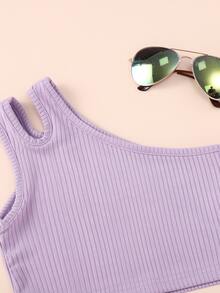 Toddler Girls One Shoulder Cut Out Top & Tropical Print Shorts - Multicolor - View 3