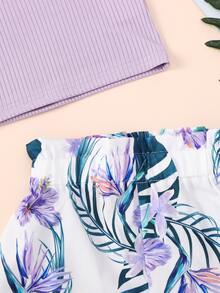 Toddler Girls One Shoulder Cut Out Top & Tropical Print Shorts - Multicolor - View 4