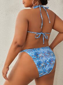 大尺寸蛇皮印花圓環繫帶掛脖比基尼套裝夏季海灘 - 彩色 - 查看 2