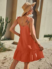 Breezaya Vestido de tirantes de hombros con cordón bajo con fruncido - Naranja - Ver 2