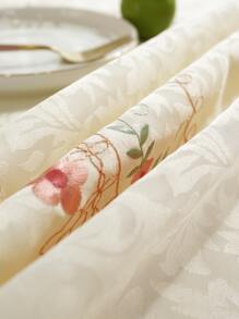 Floral Embroidery Jacquard Tablecloth - Multicolor - View 3