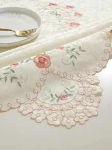 Floral Embroidery Jacquard Tablecloth - Multicolor - View 5