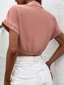 SHEIN LUNE Camisa bajo con cordón de manga murciélago - Rosa vieja - Ver 2