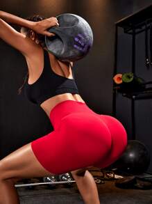 Powerista 无缝宽腰带紧身运动短裤弹力短裤适合中国新年女士运动短裤、健身短裤、骑行短裤 - 紅色 - 查看 5