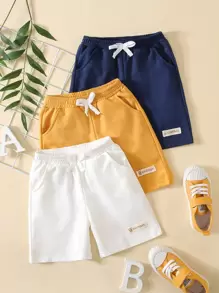 Young Boy 3pcs Letter Patched Detail Bow Front Shorts, School, Campus, College - Multicolor - View 1