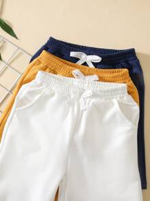 Young Boy 3pcs Letter Patched Detail Bow Front Shorts, School, Campus, College - Multicolor - View 3
