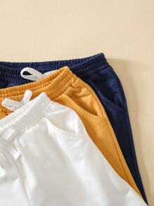 Young Boy 3pcs Letter Patched Detail Bow Front Shorts, School, Campus, College - Multicolor - View 4