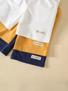 Young Boy 3pcs Letter Patched Detail Bow Front Shorts, School, Campus, College - Multicolor - View 5