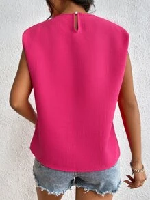 後鎖孔墊肩上衣 - 玫紅色 - 查看 2