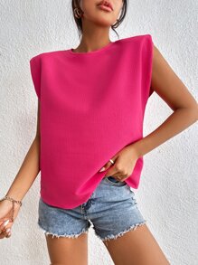 後鎖孔墊肩上衣 - 玫紅色 - 查看 5