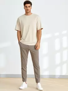 Manfinity NiteLyfe 1 pezzo Maglietta uomo girocollo a manica corta, vestibilità morbida, tinta unita - Beige - Visualizzare 1