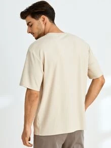 Manfinity NiteLyfe 1 pezzo Maglietta uomo girocollo a manica corta, vestibilità morbida, tinta unita - Beige - Visualizzare 2