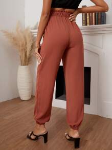SHEIN LUNE Paperbag Waist Knot Waist Pants - Rust Brown - View 4
