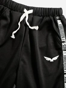 SHEIN 男孩標語織帶T恤和腰部抽繩短褲