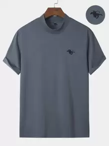 Manfinity Homme 男士人像圖案小高領T恤 - 灰色 - 查看 1