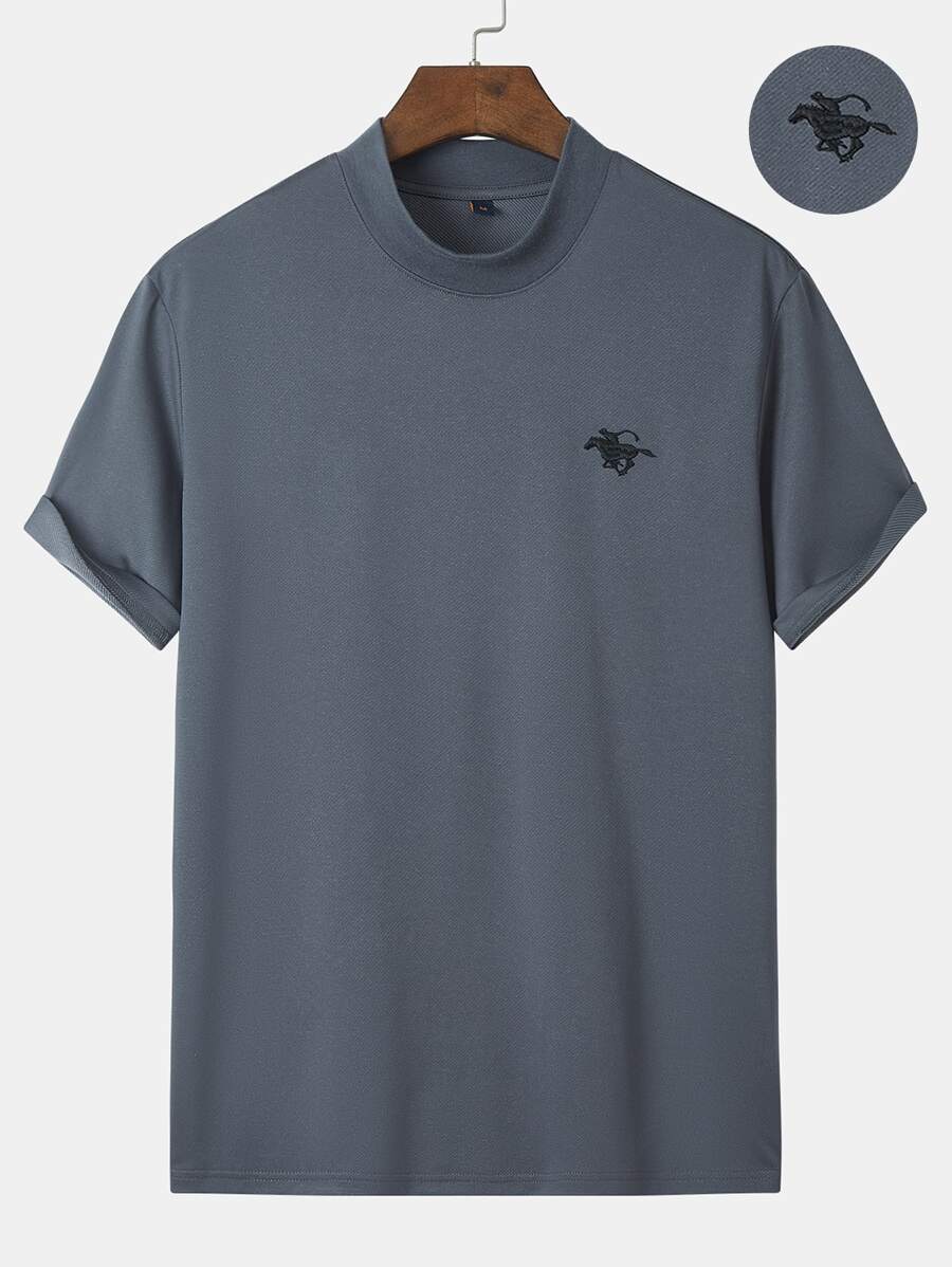 Manfinity Homme 男士人像圖案小高領T恤 - 灰色 - 查看 1