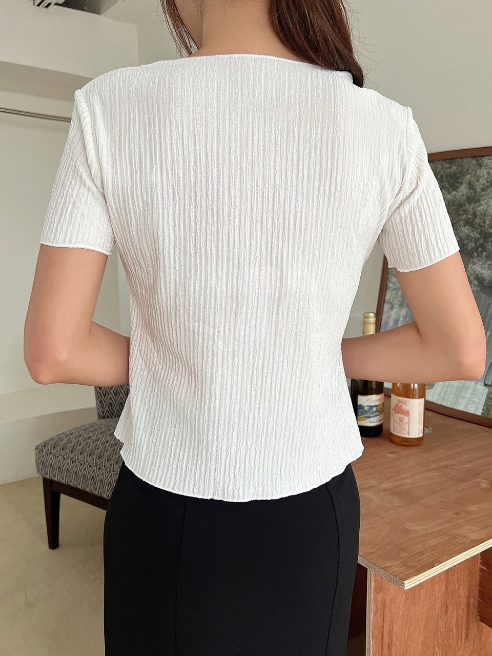 Business Casual Plain Texture Fitted Women Short Sleeve Blouse