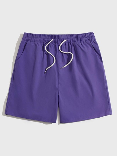 Street Life Men Solid Drawstring Waist Slant Pocket Shorts, School