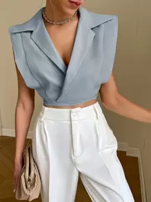 Sollinarry Áo sơ mi nữ Buộc lại Trọn gói màu trơn Thanh lịch - Màu xanh bụi bặm - Xem 1