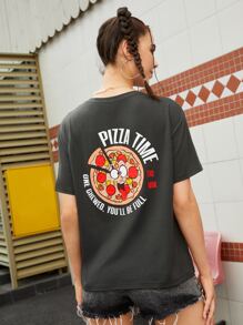 Notnotstudio Cartoon and Slogan Graphic Tee - Dark Grey - View 1