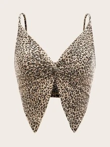 Twist Front Asymmetrical Hem Leopard Cami Top - Multicolor - View 1
