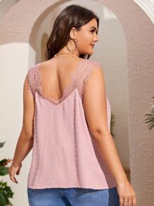 SHEIN Unity Plus Contrast Lace Swiss Dot Cami Top - Dusty Pink - View 2