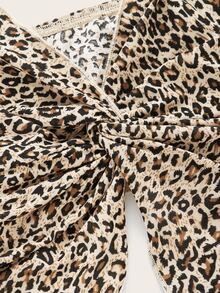 Twist Front Asymmetrical Hem Leopard Cami Top - Multicolor - View 3