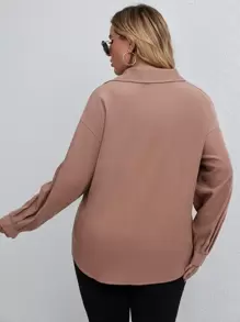 SHEIN LUNE 大碼落肩翻蓋口袋燈芯絨夾克 - 藕粉色 - 查看 2