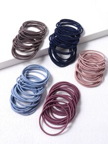 100 件裝女童韓式彈性基本髮帶適合日常生活 - 彩色 - 查看 2