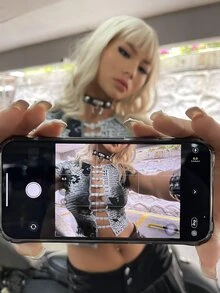 SHEIN ICON Newspaper Print Heart Rhinestone Cut Out Tee - Black and White - View 6