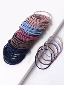 100 件裝女童韓式彈性基本髮帶適合日常生活 - 彩色 - 查看 3