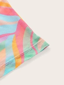 SHEIN 90s Allover Print Drawstring Ruched Cutout Halterneck Dress - Multicolor - View 3