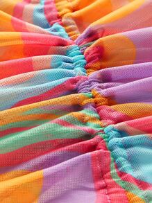 SHEIN 90s Allover Print Drawstring Ruched Cutout Halterneck Dress - Multicolor - View 4