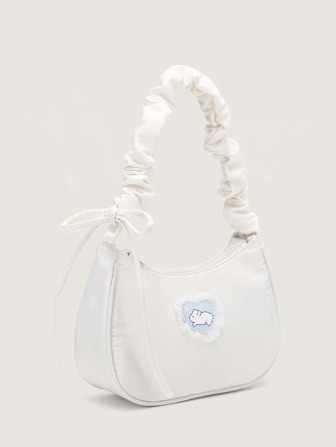 Lightweight,Business Casual Cartoon Patch & Bow Decor Ruched Bag Shoulder Bag,Crossbody Bag,Cross Body Bag,Handbag Preppy,Funny,Y2k Bag,Cute Nylon Dumpling Bag Women,Ladies,Lover,For School Travel,Work & Office,Weekend And Holiday,School,Travel Holiday Essentials For Teen Girls Women College Students,Rookies & White-Collar Workers For Office,College,Work ,Business,Commute,Outdoors, Travel, Outings, Perfect For Music Festival