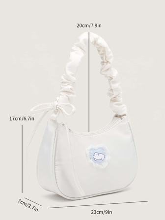 輕量級商務休閒卡通拼布和蝴蝶結裝飾雙肩包，斜挎包，手提袋文青，有趣，Y2K包，可愛的尼龍饺子包女士，女士，愛好者，適用於學校旅行，工作和辦公室，週末和假期，學校，旅行假期必備的少女女性大學生，新手和白領工人辦公室，大學，工作，商務，通勤，戶外，旅行，活動，完美的音樂節