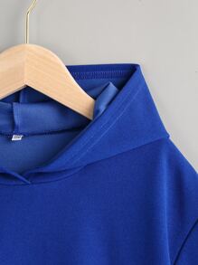 SHEIN 青少年男孩實心帽T恤和短跑褲 - 藍色 - 查看 3