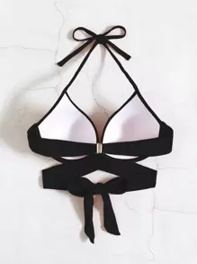 Swim Basics 圍裹提臀比基尼泳裝上衣 - 黑色 - 查看 2