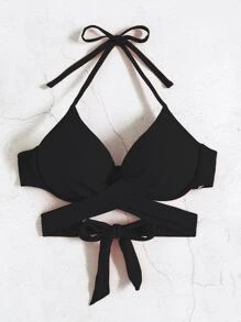 Swim Basics 圍裹提臀比基尼泳裝上衣 - 黑色 - 查看 3