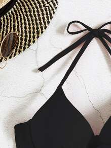 Swim Basics 圍裹提臀比基尼泳裝上衣 - 黑色 - 查看 4