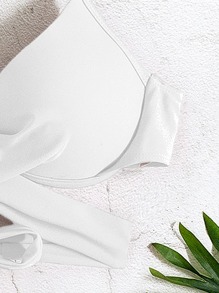 SHEIN Swim Áo Tops Bikini Nữ Thắt nút Trọn gói màu trơn Gợi cảm - trắng - Xem 7