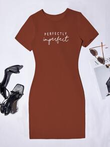 SHEIN Unity Letter Graphic Bodycon Dress - Rust Brown - View 1