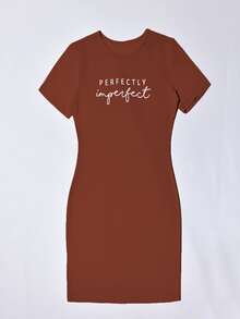 SHEIN Unity Letter Graphic Bodycon Dress - Rust Brown - View 4