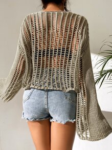 Breezaya Open Knit Bell Sleeve Sheer Jumper Without Bra