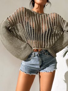 Breezaya Open Knit Bell Sleeve Sheer Jumper Without Bra