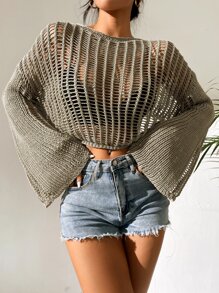 Breezaya Open Knit Bell Sleeve Sheer Jumper Without Bra