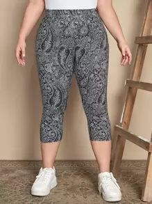 EMERY ROSE Plus Paisley Print Leggings, Summer - Black and White - View 5