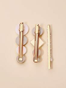 3入組珍珠和幾何裝飾髮夾 - 彩色 - 查看 2